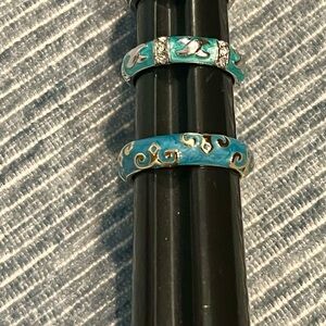 Elegant Turquoise and Gold Tone Enamel Women's Rings